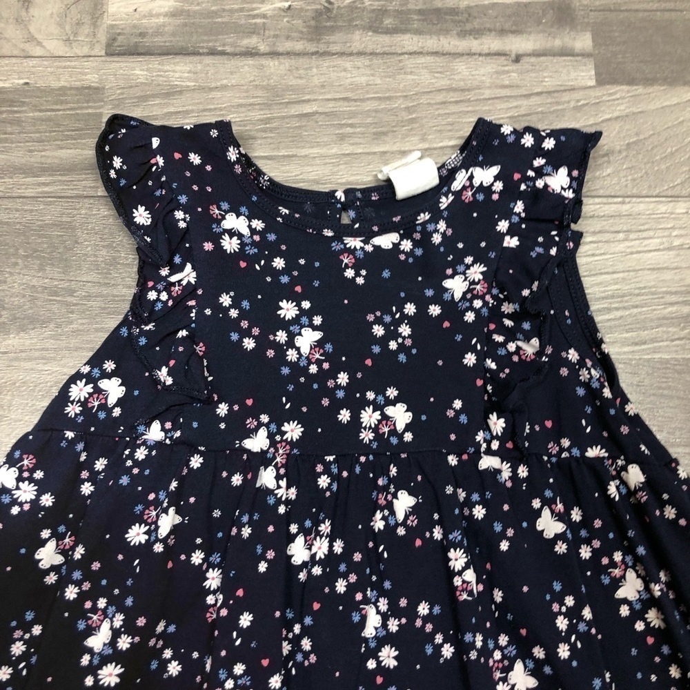 H&M Toddler Girls Blue Floral Butterfly Print Ruffle Dress - Picture 3 of 6